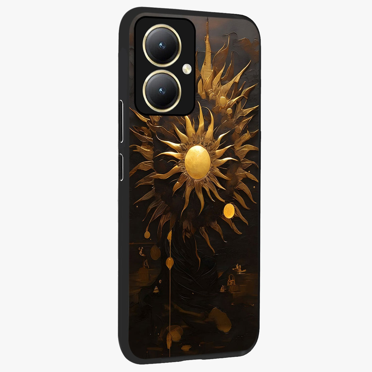Golden Sun Majesty Glass Case upright view showcasing haunting graveyard artwork with dramatic dark theme.