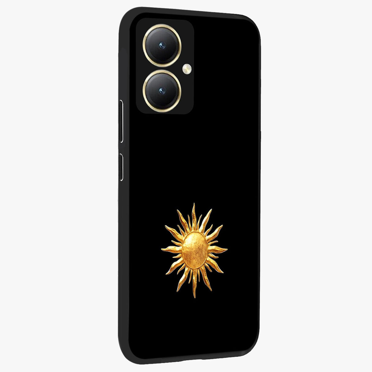 Golden Sun Minimalism Glass Case upright view showcasing haunting graveyard artwork with dramatic dark theme.