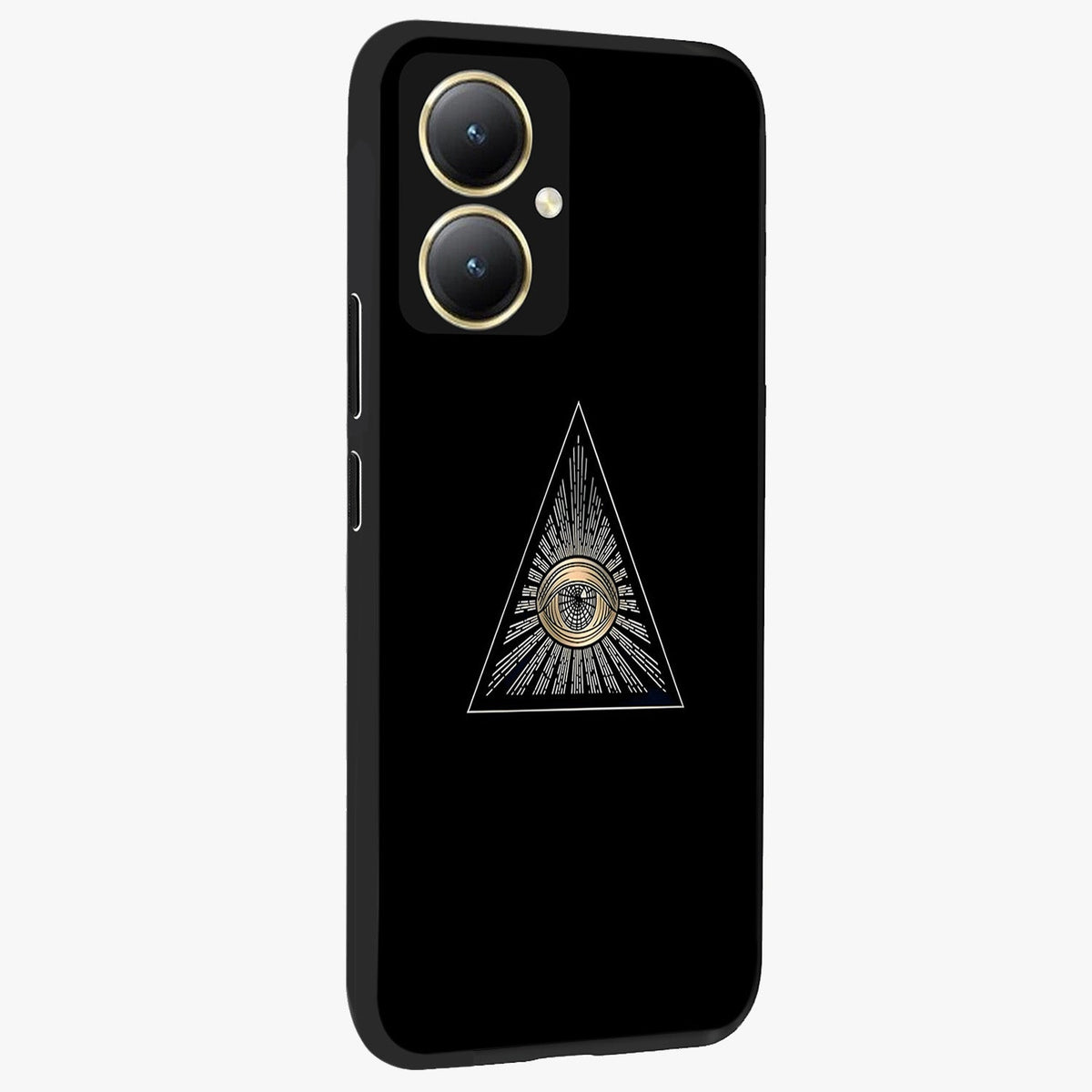 Illuminati Evil Glass Case upright view showcasing striking illuminati artwork with mysterious symbolic theme.