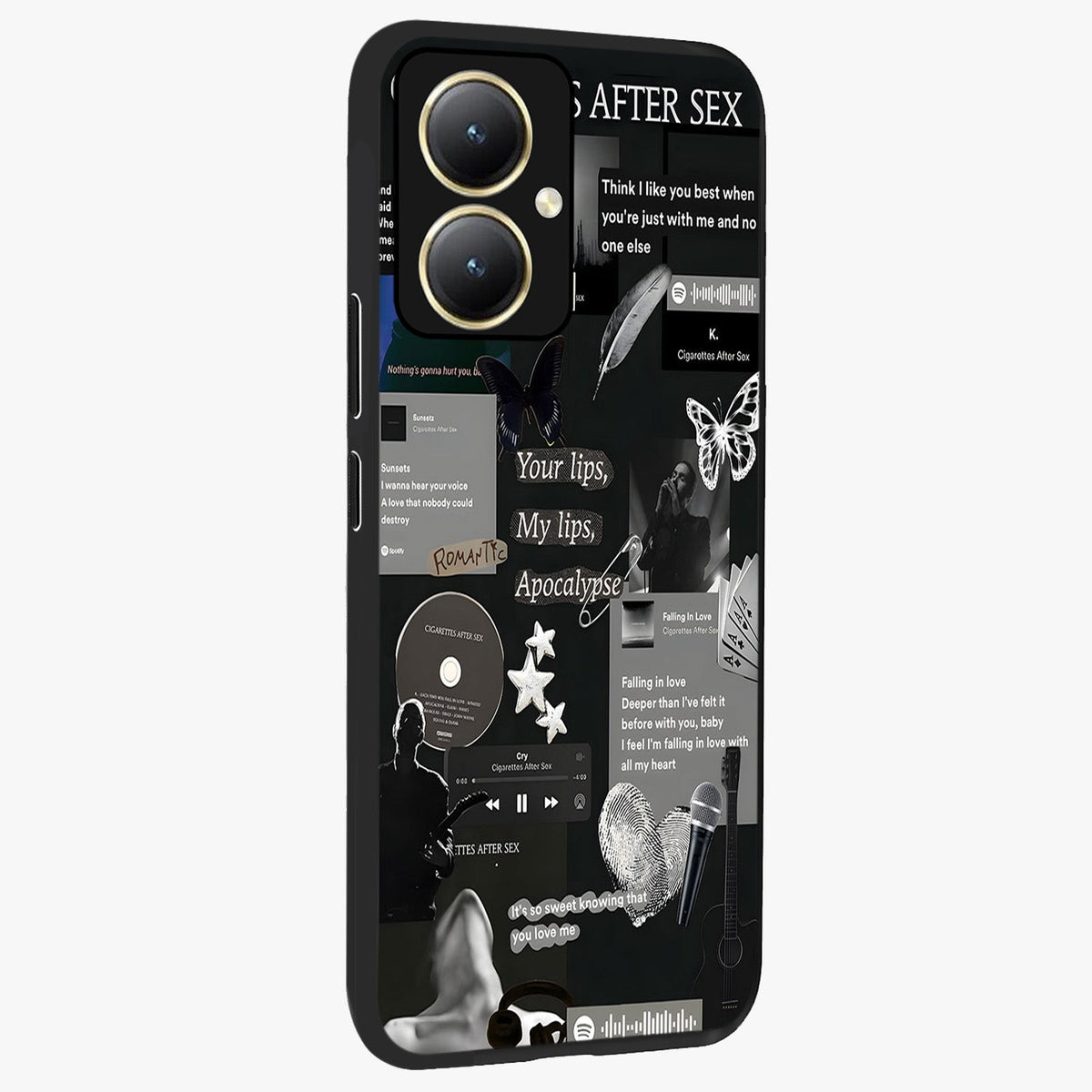 Midnight Love Echo Glass Case upright view showcasing expressive romantic artwork with dreamy midnight theme.