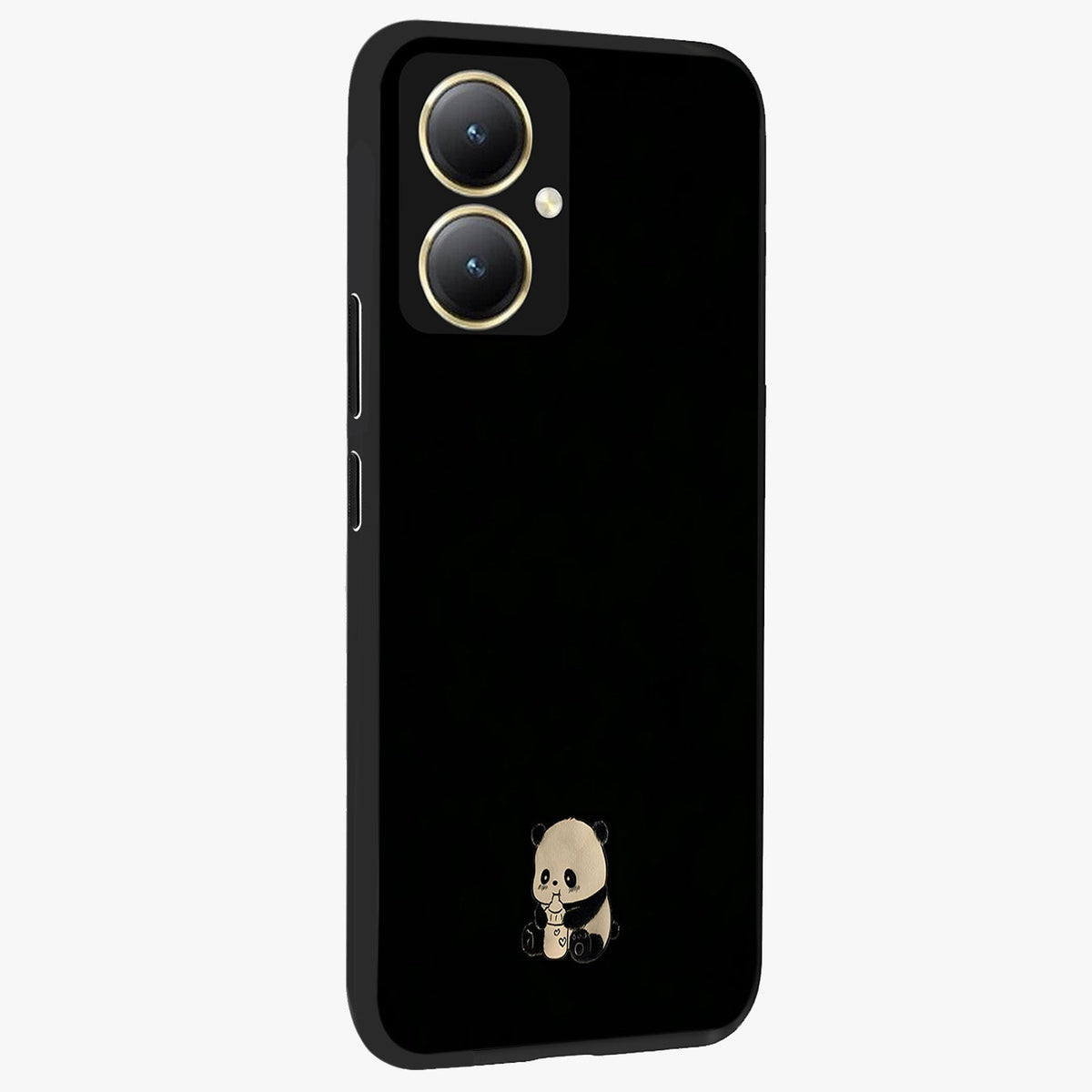 Midnight Panda Love Glass Case upright view showcasing charming panda artwork with playful romantic theme.
