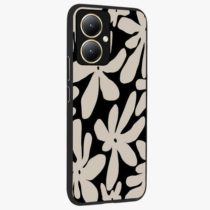 Monochrome Petal Dance Glass Case upright view showcasing artistic floral pattern with stylish monochrome theme.