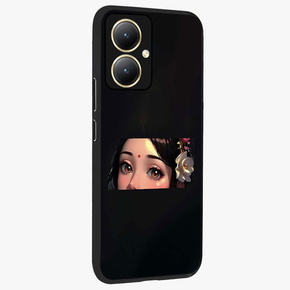 Radha Divine Embrace Glass Case upright view showcasing sacred Radha themed artwork with peaceful devotional style.