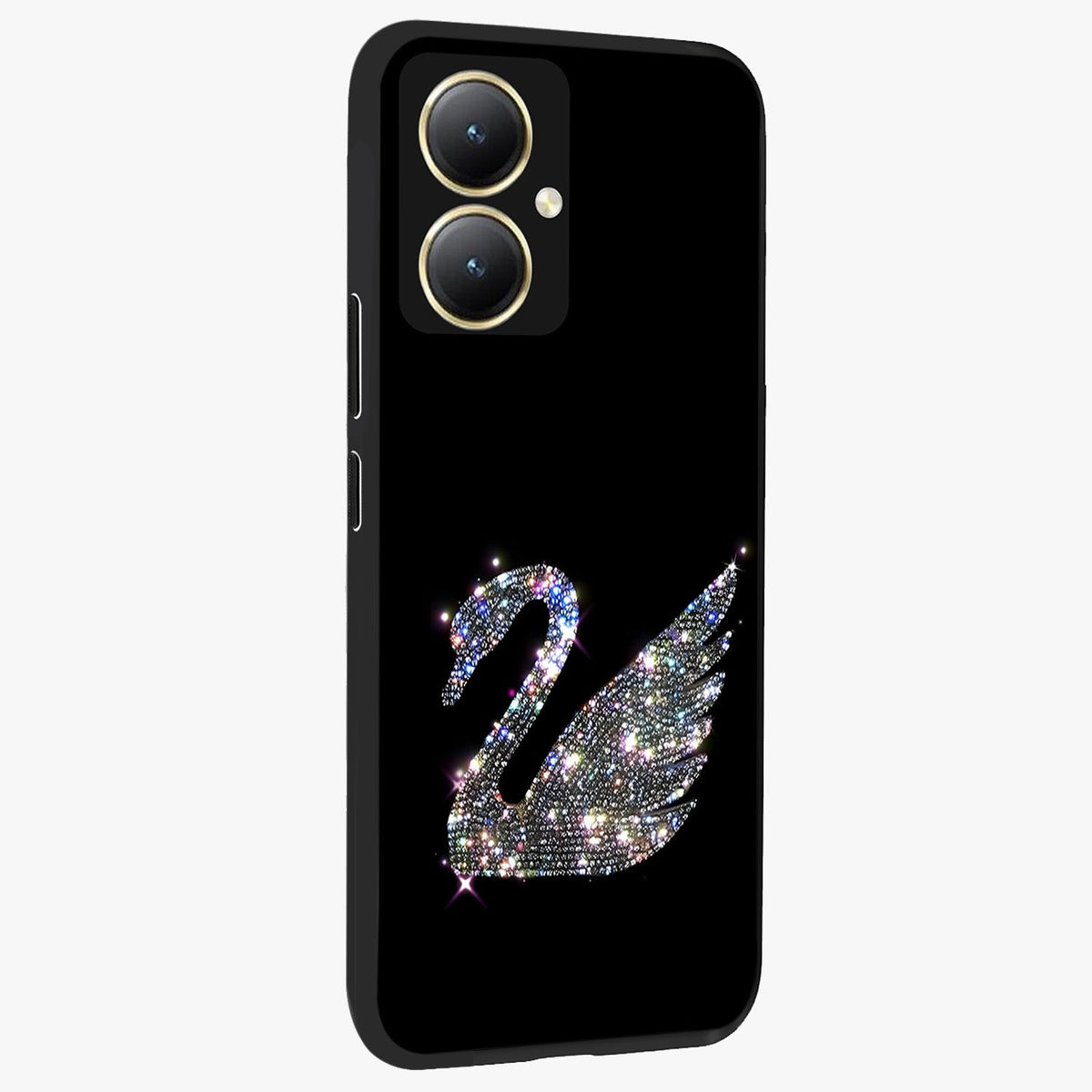 Starlit Swan Grace Glass Case upright view showcasing beautiful swan artwork with peaceful night themed design.