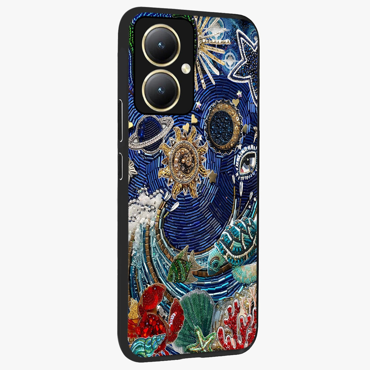 Universe Underwater Spark Glass Case upright view showcasing magical underwater galaxy artwork with vibrant cosmic theme.