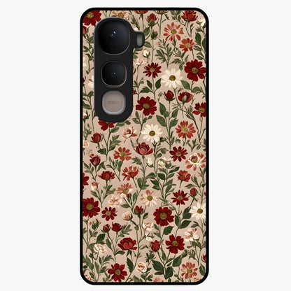 Biege Flower With Leaf Glass Case showing flat back view with soft beige floral artwork and glossy glass finish.