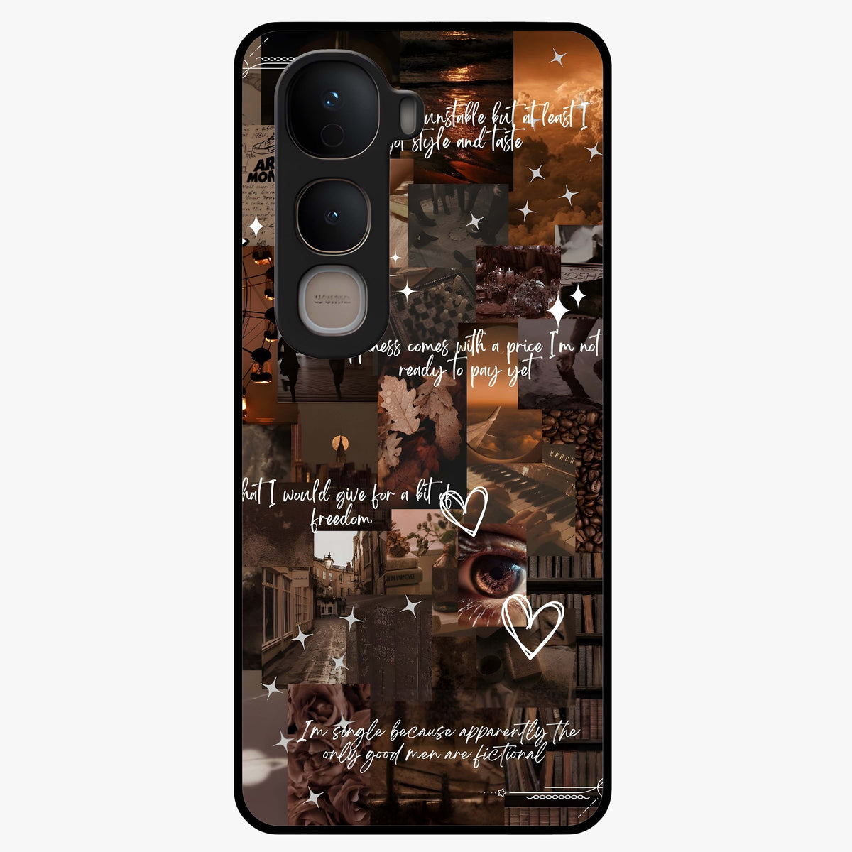 Bittersweet Aesthetic Chaos Glass Case showing flat back view with artistic chaotic aesthetic design and glossy glass finish.
