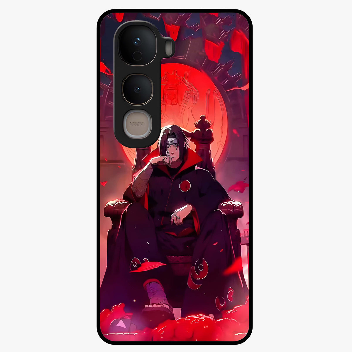 Blood Moon Sovereign Glass Case showing flat back view with mystical blood moon artwork and glossy glass finish.