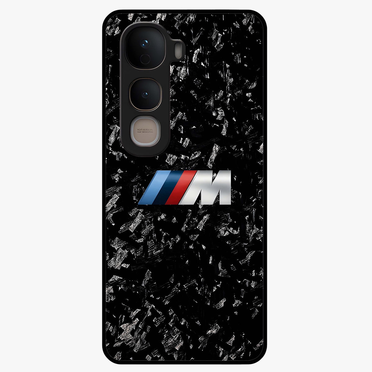 Carbon Speed Mark Glass Case showing flat back view with sporty carbon pattern artwork and glossy glass finish.