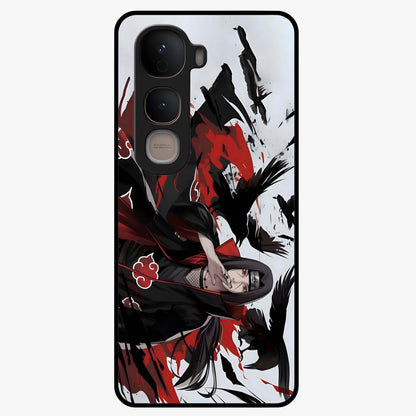Crimson Crow Illusion Glass Case showing flat back view with artistic crow illusion artwork and glossy glass finish.