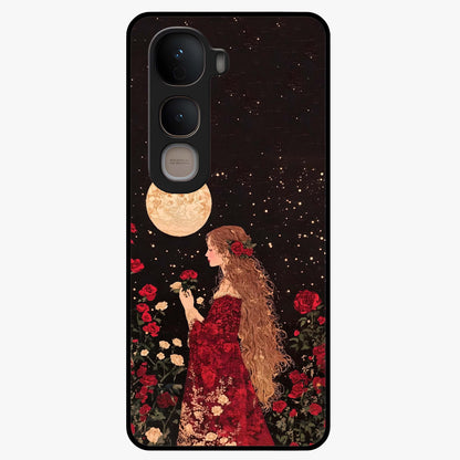Crimson Dreams Glass Case showing flat back view with dreamy crimson artwork and glossy glass finish.