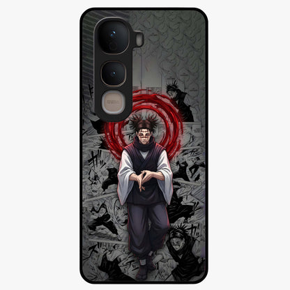 Cursed Ritual Ascension Glass Case showing flat back view with dark ritual themed artwork and glossy glass finish.