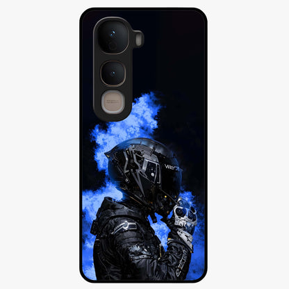 Cyber Sentinel Protocol Glass Case showing flat back view with futuristic cyber themed artwork and glossy glass finish.