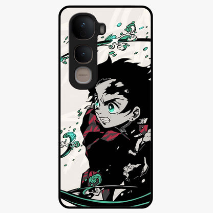 Demon Slayer Glass Case showing flat back view with bold anime inspired artwork and glossy glass finish.
