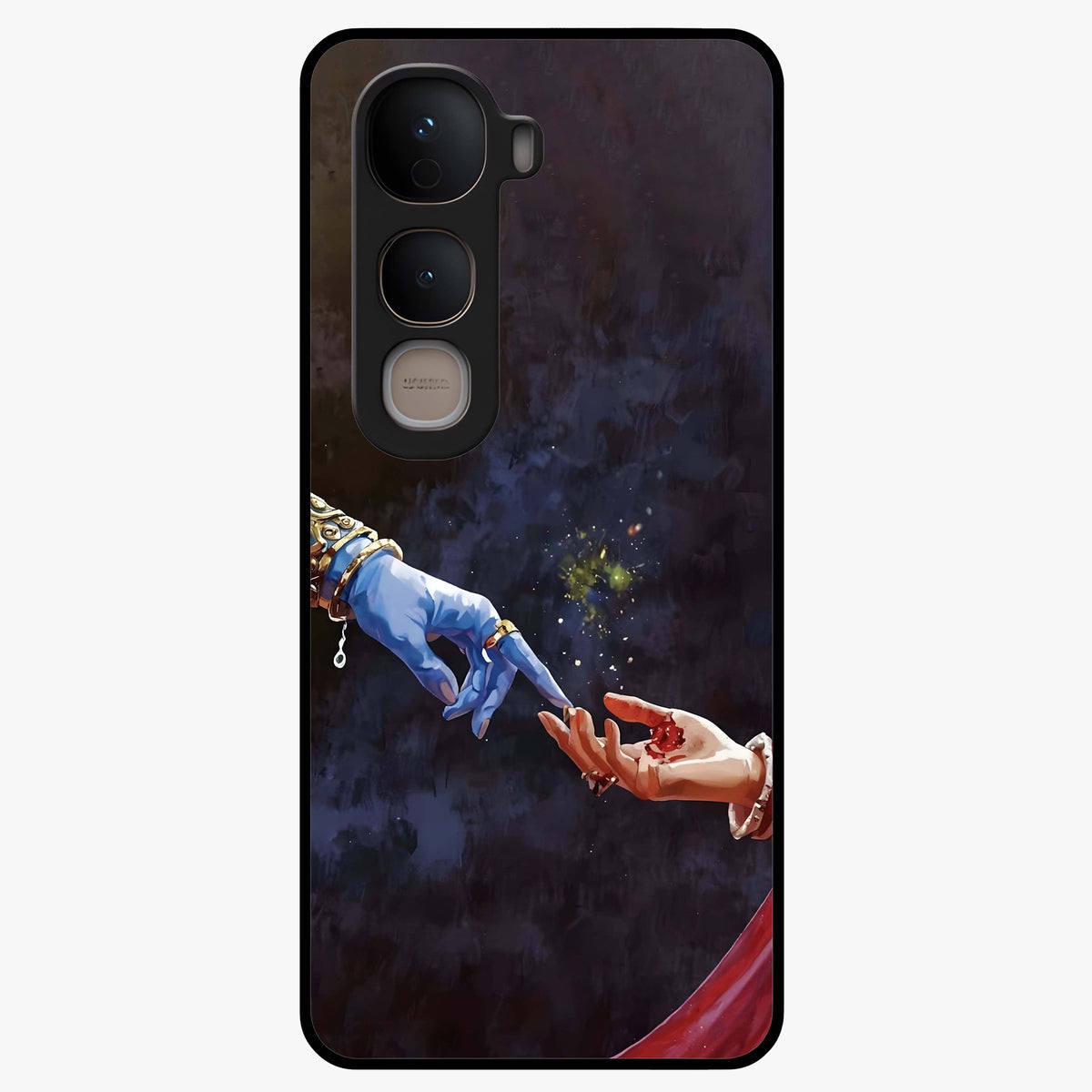 Divine Touch Eternal Glass Case showing flat back view with spiritual themed artwork and glossy glass finish.