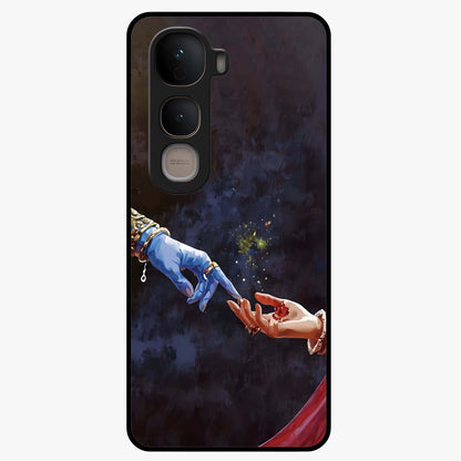Divine Touch Eternal Glass Case showing flat back view with spiritual themed artwork and glossy glass finish.