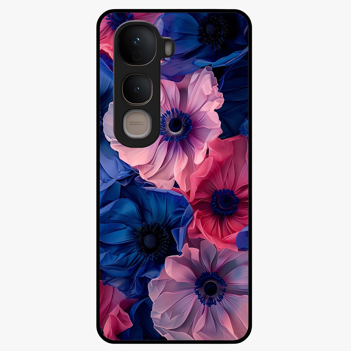 Flower Paper Art Pattern Glass Case showing flat back view with paper cut style floral artwork and glossy glass finish.