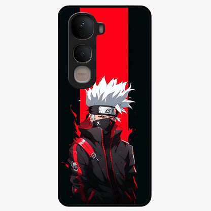 Kakashi Scarlet Shadow Glass Case showing flat back view with powerful anime ninja artwork and glossy glass finish.