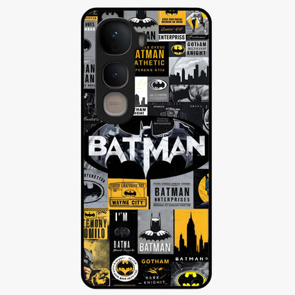 Knight Gotham Rise Glass Case showing flat back view with dark hero inspired artwork and glossy glass finish.