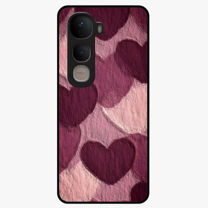 Layered Paper Hearts Glass Case showing flat back view with layered paper heart artwork and glossy glass finish.