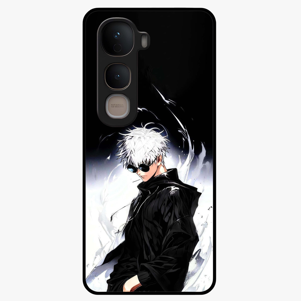 Limitless Shadow King Glass Case showing flat back view with powerful shadow warrior artwork and glossy glass finish.