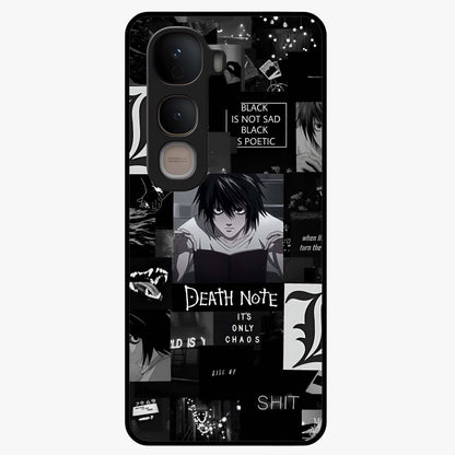Midnight Chaos Mind Glass Case showing flat back view with abstract dark themed artwork and glossy glass finish.