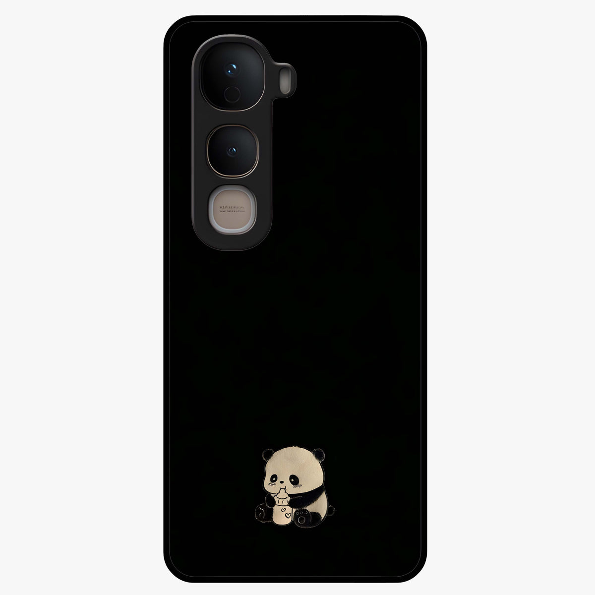 Midnight Panda Love Glass Case showing flat back view with cute panda themed artwork and glossy glass finish.