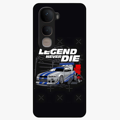 Midnight Racing Legacy Glass Case showing flat back view with sleek racing inspired artwork and glossy glass finish.