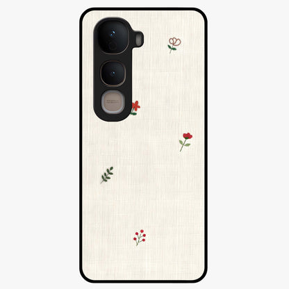 Minimal Petal Whispers Glass Case showing flat back view with soft minimal floral artwork and glossy glass finish.