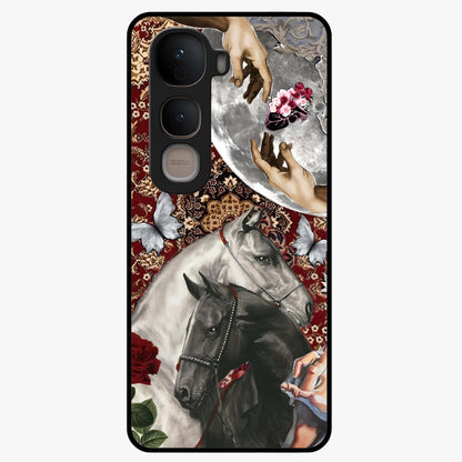 Moonlit Royal Stallion Glass Case showing flat back view with majestic horse under moonlight artwork and glossy glass finish.