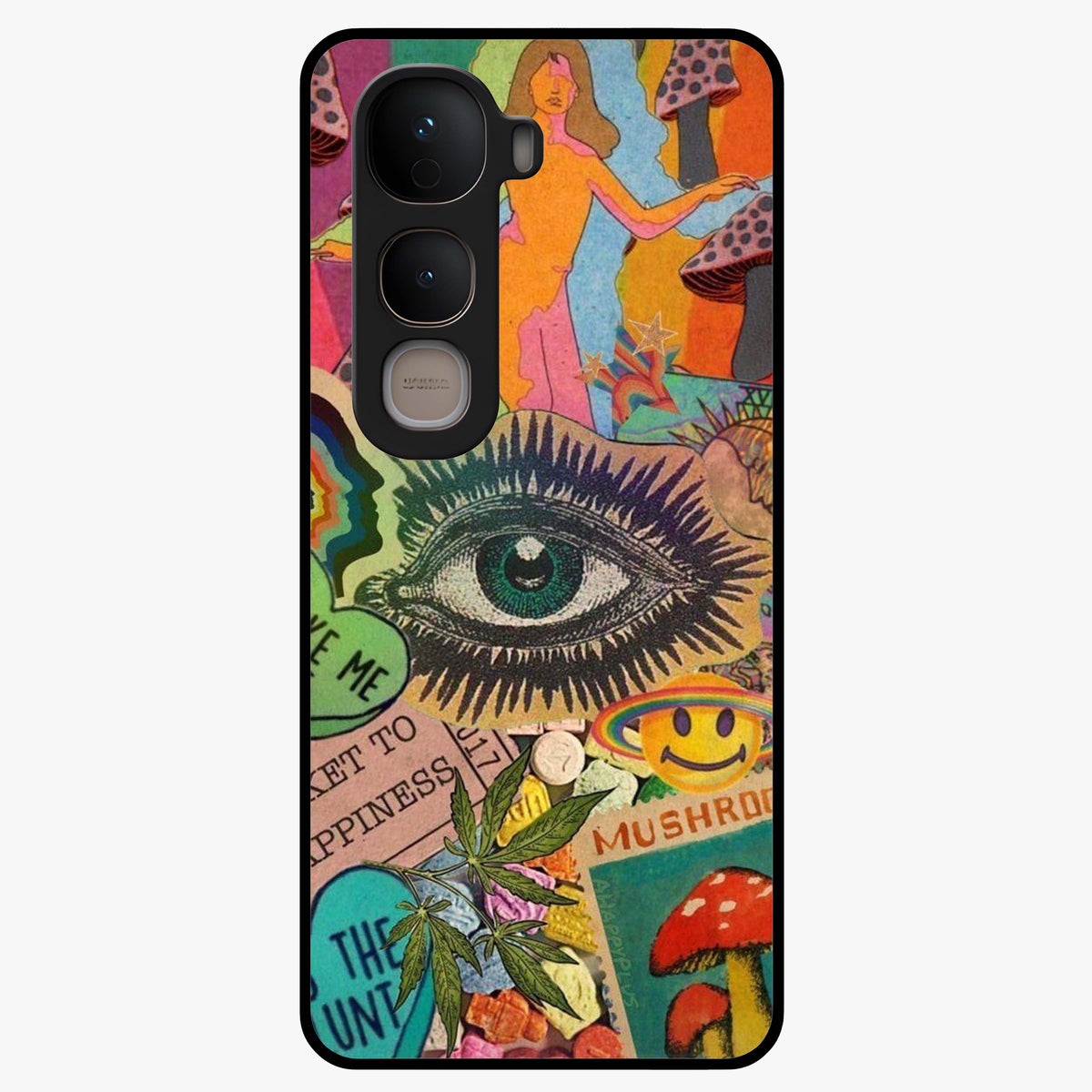Mystic Eye Wonderland Glass Case showing flat back view with mystical eye themed artwork and glossy glass finish.