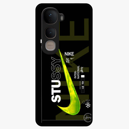 Neon Street Edition Glass Case showing flat back view with neon street style artwork and glossy glass finish.