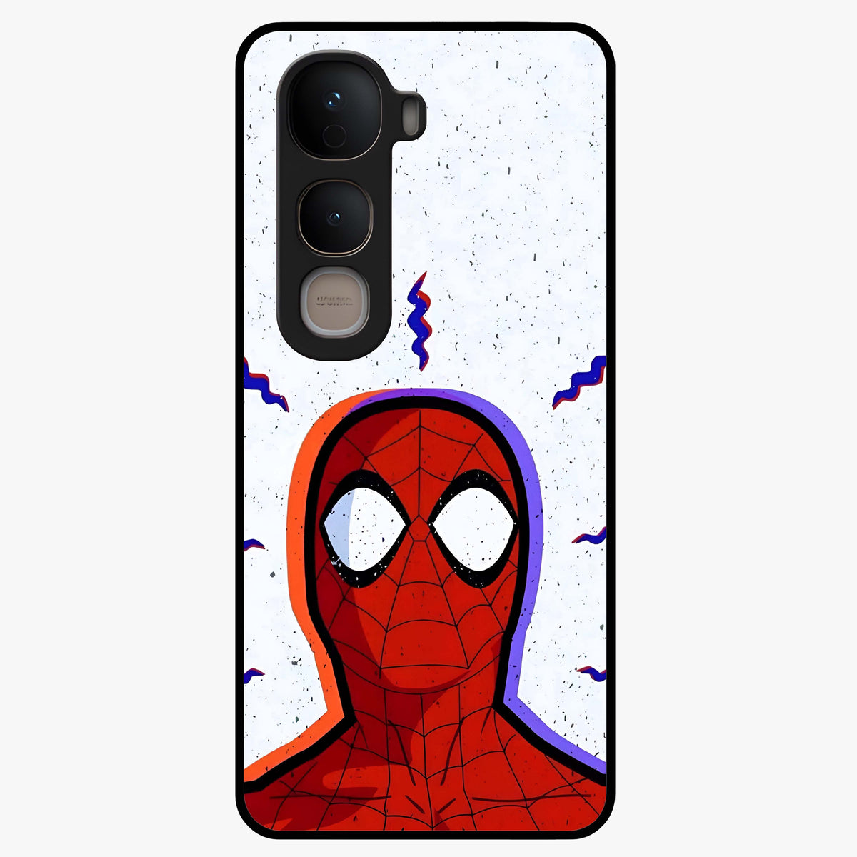 Omg Spiderman Glass Case showing flat back view with bold superhero inspired artwork and glossy glass finish.