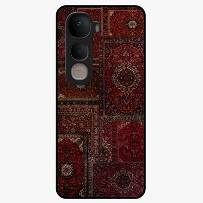 Persian Velvet Tale Glass Case showing flat back view with luxurious Persian velvet pattern artwork and glossy glass finish.