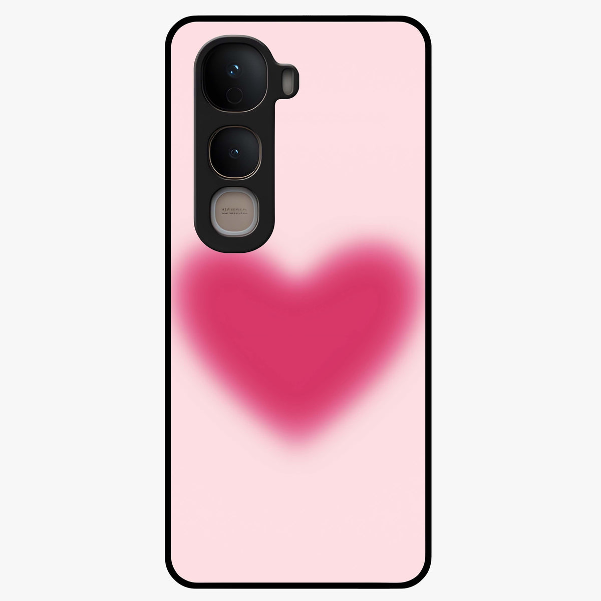 Pink Aura Heart Glass Case showing flat back view with glowing heart artwork and glossy glass finish.