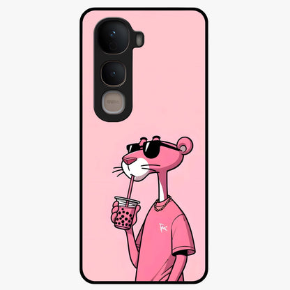 Pink Panther Glass Case showing flat back view with iconic pink panther artwork and glossy glass finish.