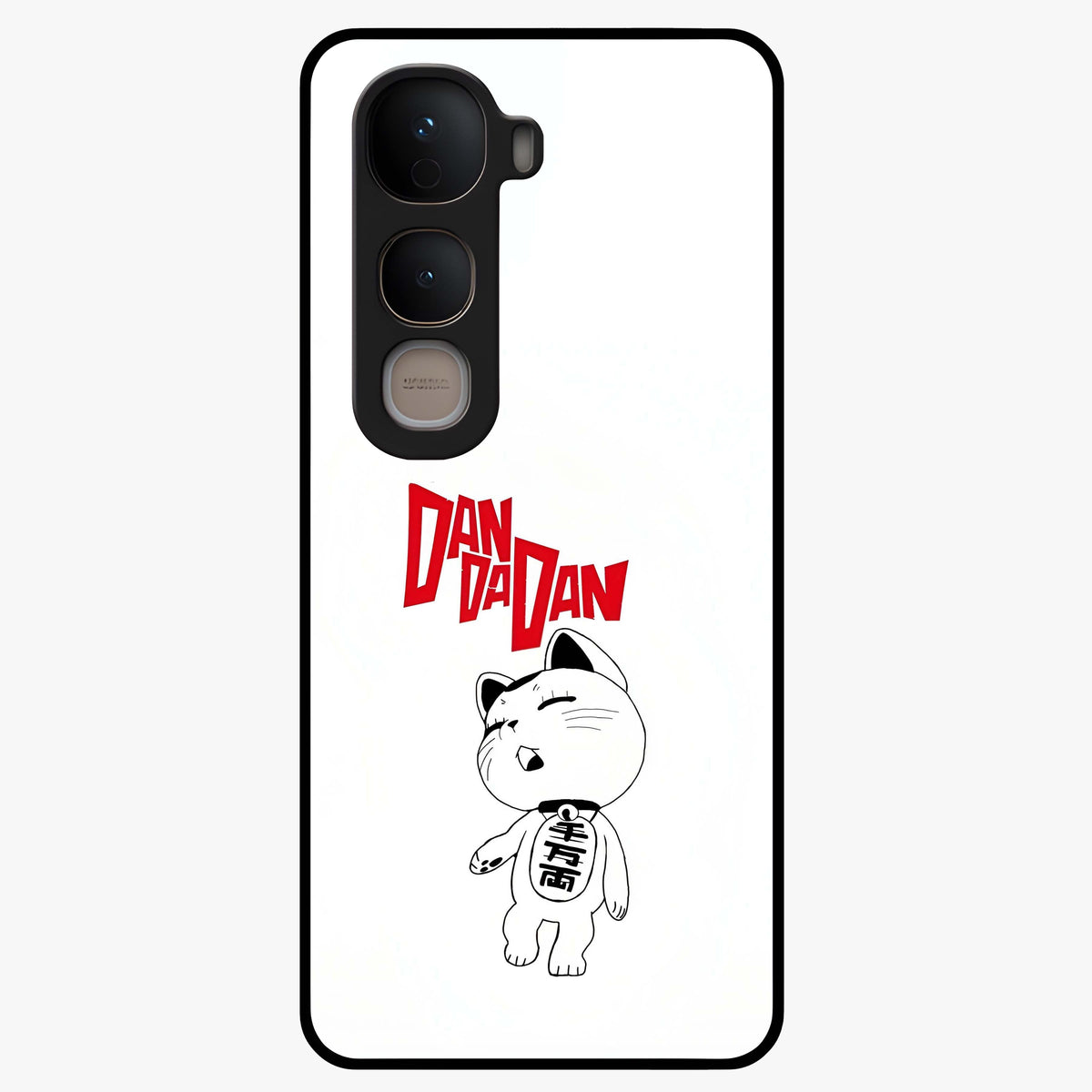 Playful Spirit Charm Glass Case showing flat back view with cheerful charm themed artwork and glossy glass finish.