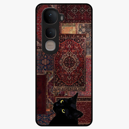 Regal Magic Cat Apple Glass Case showing flat back view with magical cat artwork holding apple and glossy glass finish.