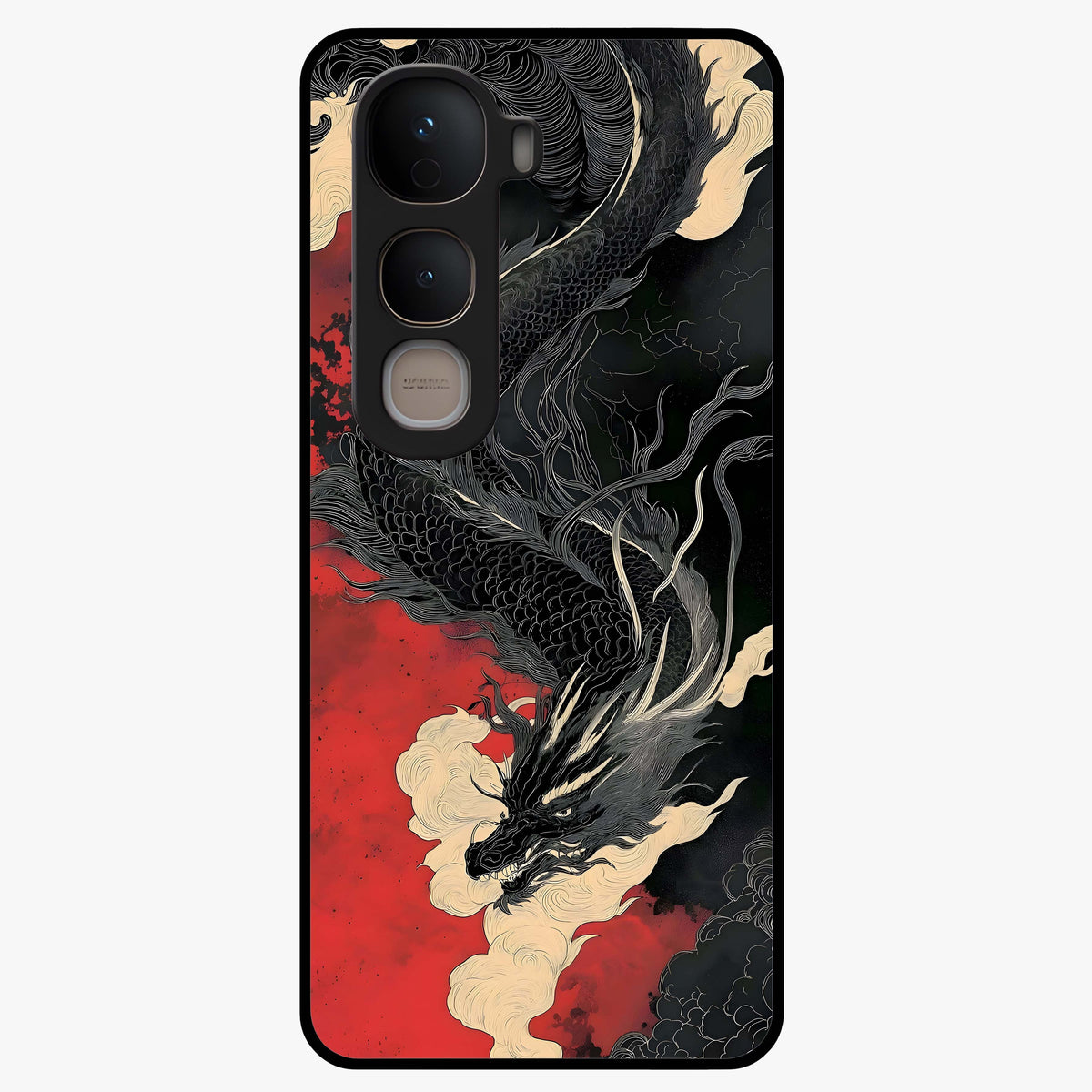 Shadow Dragon Fury Glass Case showing flat back view with fierce dragon artwork and glossy glass finish.