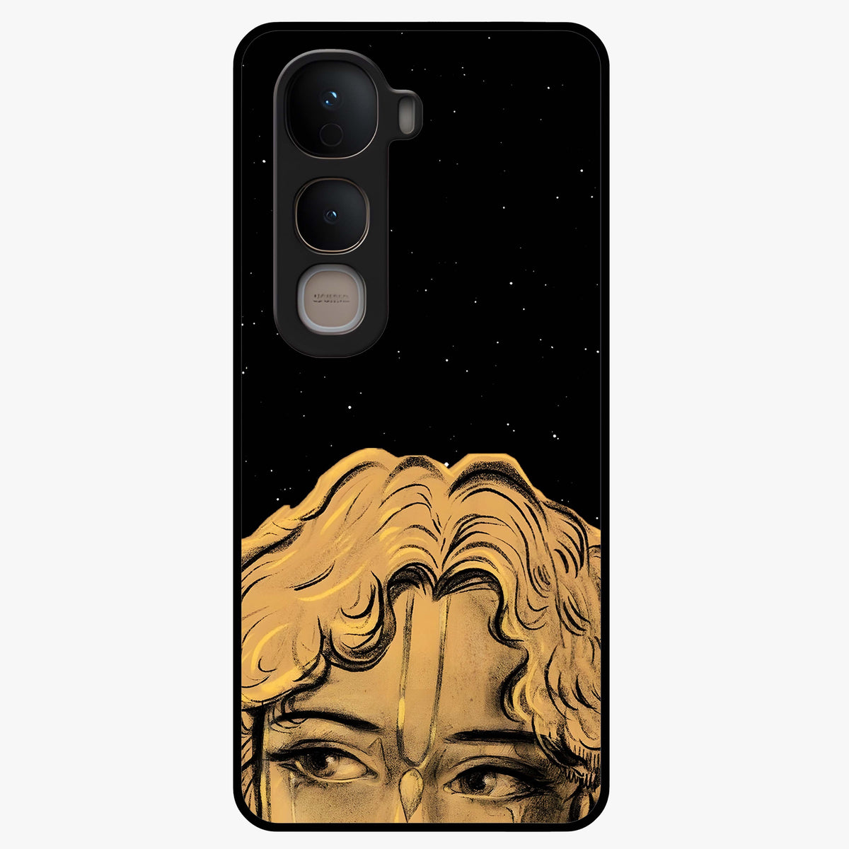 Shri Krishna Art Glass Case showing flat back view with devotional Krishna artwork and glossy glass finish.