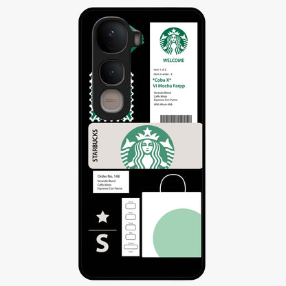 Starbucks Mocha Glass Case showing flat back view with coffee inspired artwork and glossy glass finish.