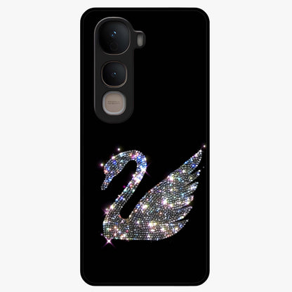 Starlit Swan Grace Glass Case showing flat back view with graceful swan artwork under starry sky and glossy glass finish.