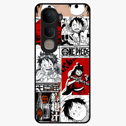 Strawhat Chaos Panels Glass Case showing flat back view with anime inspired chaos panel artwork and glossy glass finish.