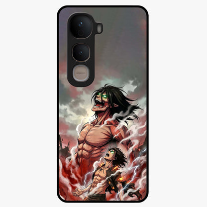 Titan Awakening Fury Glass Case showing flat back view with powerful titan inspired artwork and glossy glass finish.