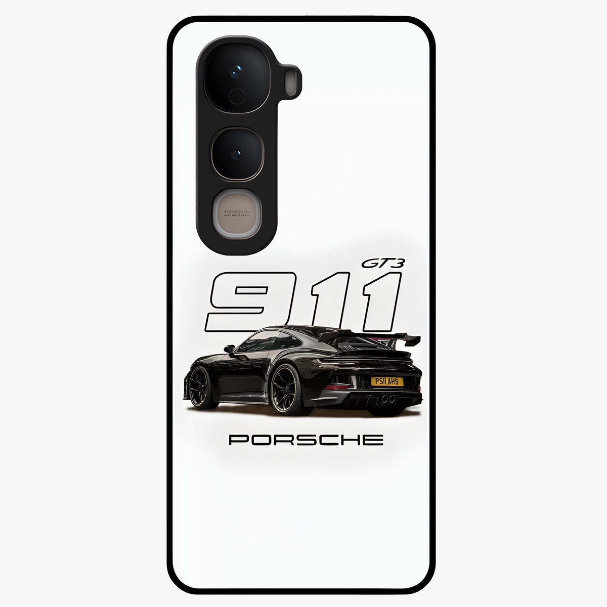 Turbo Legacy Icon Glass Case showing flat back view with iconic sports car inspired artwork and glossy glass finish.