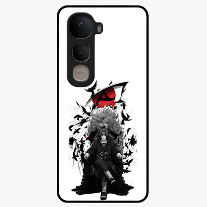 Uchiha Shadow Throne Glass Case showing flat back view with cosmic underwater themed artwork and glossy glass finish.