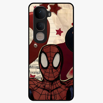 Web Warrior Vibes Glass Case showing flat back view with superhero inspired web themed artwork and glossy glass finish.