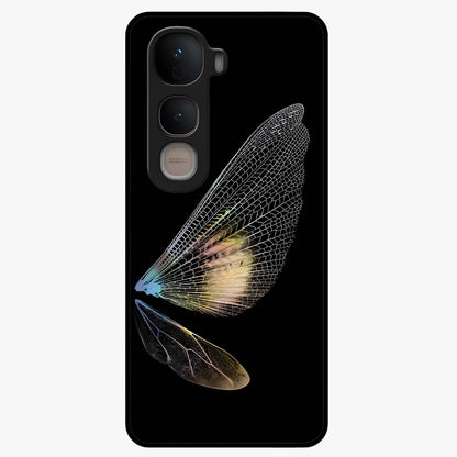 Whispers Of Wings Glass Case showing flat back view with graceful wing inspired artwork and glossy glass finish.