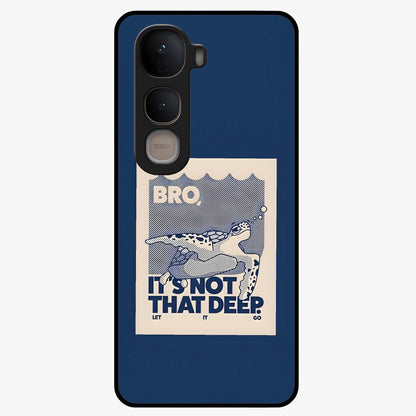 Worry Less Swim Glass Case showing flat back view with playful motivational artwork and glossy glass finish.
