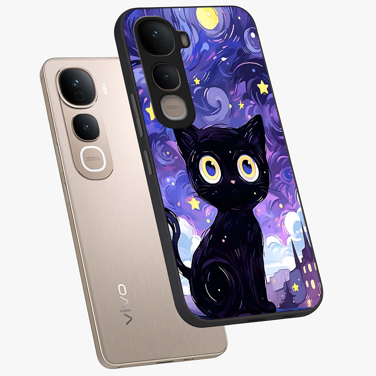 Abstract Cat Art Glass Case displayed in angled mockup highlighting modern abstract cat artwork and sleek glass surface.